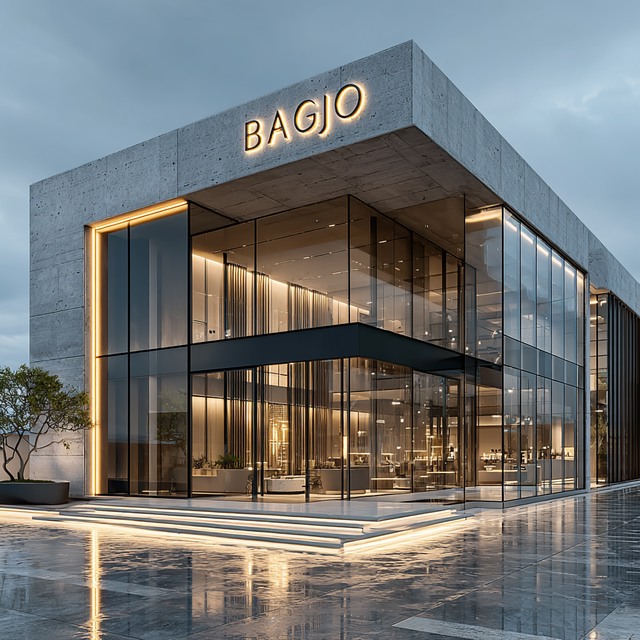 שלט אותיות מוארות הילה, מותג BAGJO מעל הכניסה לחנות