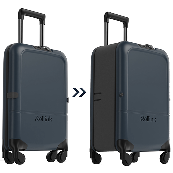 2 מזוודות שחורות ממותגות עם גלגלים שחורים וידית שחורה