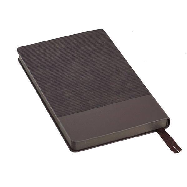 מחברת עסקים אפורה עם כריכה קשה ולוגו מוטבע