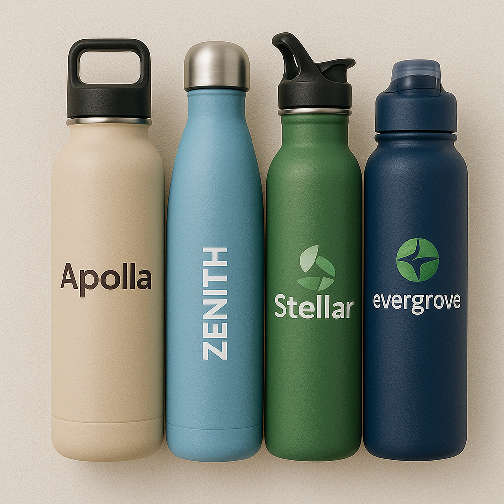 בקבוקים ממותגים בלוגו בצבע לבן המשמשים לקידום מכירות